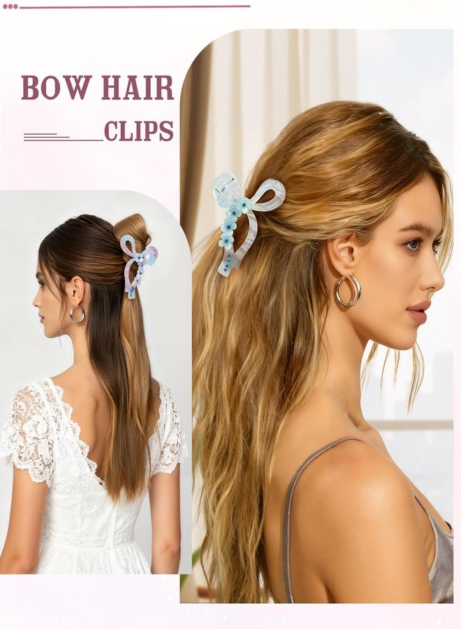 AWAYTR 4.3" Acrylic Bow Hair Clips for Women Cute Bow Claw Clip 3PCS Large Hair Claw Clips for Thick or Long Hair Bows (Pink + Blue) - Image 5